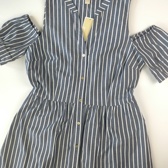 SOLD MICHAEL MK cold shoulder button striped - Picture 3 of 8